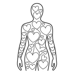 Human figure with hearts isolated on white background, Vector, illustration