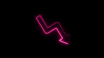 Neon Down business graph icon. downward arrow 4k animation. down trend concept, down arrow graph neon stock frame loop. down business symbol concept. financial crisis. business loss. - Powered by Adobe
