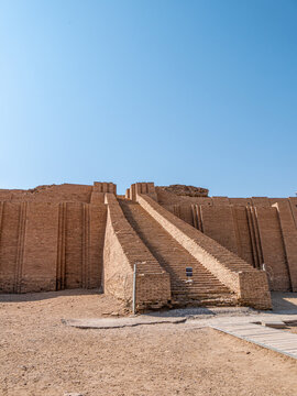 Ziggurat of Ur in Iraq on a clear afternoon - stairs close up shot