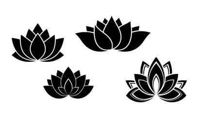 Decorative lotus flower silhouette vector collection of three floral icons in geometric and organic styles