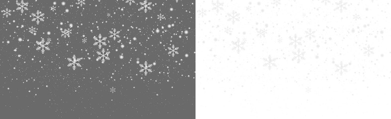 Soft white snowflakes drift across a transparent background, creating a calm winter snowfall scene with varied flake sizes and gentle depth, perfect for a cold, festive atmosphere. PNG snowfall. © Thuin_prodesign