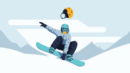 Snowboarder In Action With Helmet Illustration Perfect For Winter Holiday