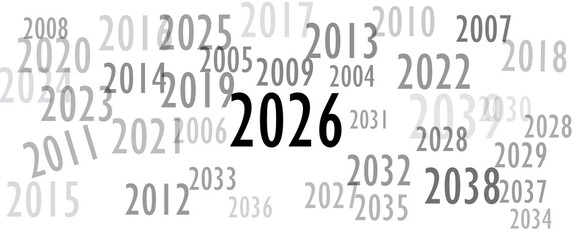 2026 2027 2028 New Year. Numbers in sequence. Calendar. Years follow each other. On a white background
