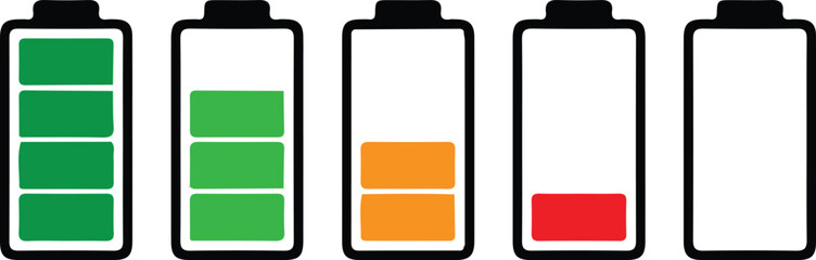 five battery charge level indicator charger icon set vector energy power collection illustration 