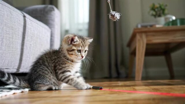 Indoor kitten playing with laser pointer picture Kitten playing with laser pointer
