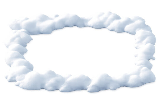 White fluffy cloud forming a rectangular frame, border or text box on a transparent background, dreaming atmosphere