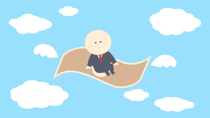 ビジネスイメージイラスト_札束タワーの上で働くビジネスマン