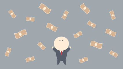 ビジネスイメージイラスト_舞い落ちる札束に手を伸ばすビジネスマン