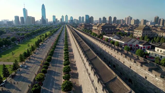 Xi'an Ancient Wall and Surrounding City Landscape Xi'an Ancient Wall City