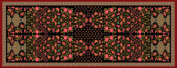 decorative mughal motif   stole black background design 