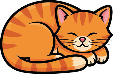 Obraz premium Cute Sleeping Orange Tabby Cat Cartoon Illustration Adorable Kitten Napping Peacefully