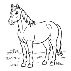 Obraz premium Cute Horse Coloring Page Printable – Easy Farm Scene Outline