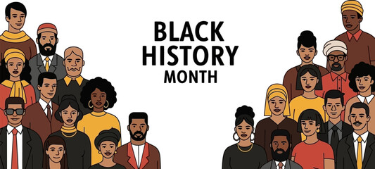 black history month gathering of diverse african american people in formal and casual attire standing together celebrating unity