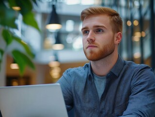 Naklejka premium Businessman using laptop at workstation