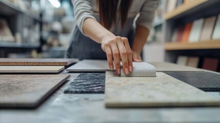 Woman crafting a granite tile
