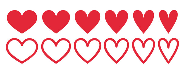 Set of heart shapes. Heart silhouette isolated on white. Vector stock illustration