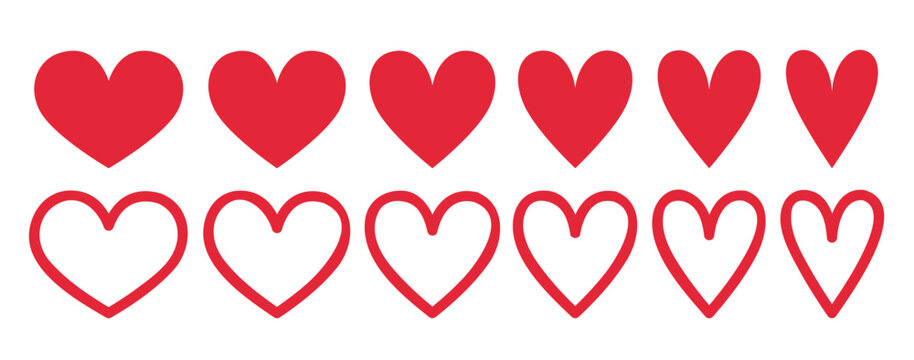 Set of heart shapes. Heart silhouette isolated on white. Vector stock illustration