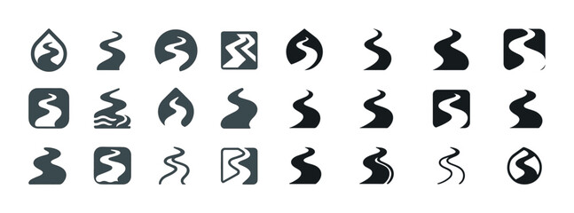 Abstract wave line icons set in black and white