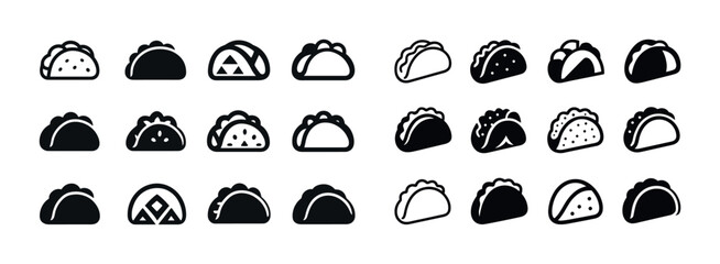 Variety of taco icons in black and white