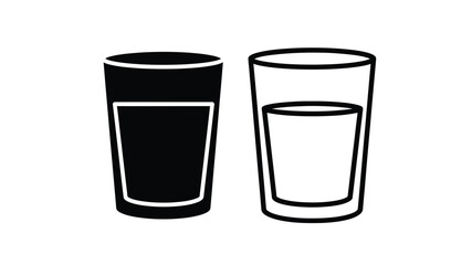 Two simple glass icons one full and one partially filled with liquid