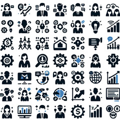 A simple vector illustration showing a hand drawn set of business and finance icons for web and computer use