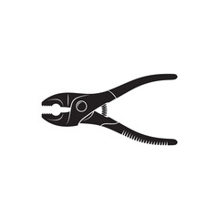 Black silhouette of pliers with serrated jaws and spring tool white