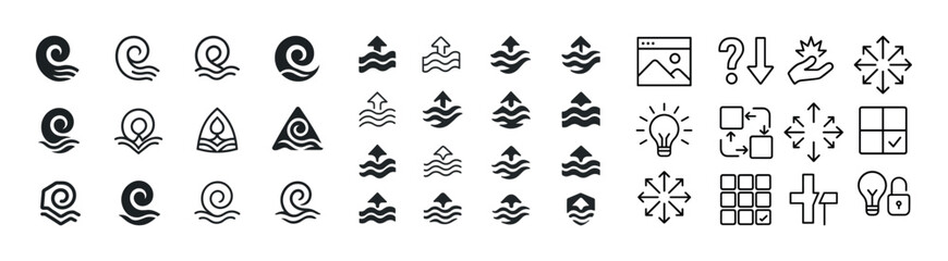 Minimalistic icon set: waves, arrows, and navigation symbols