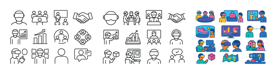 Virtual reality icons: communication, collaboration, and data analysis