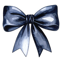 Dark Blue Watercolor Bow Tie with Loops and Tails ribbon fabric vector illutrastion transparent background