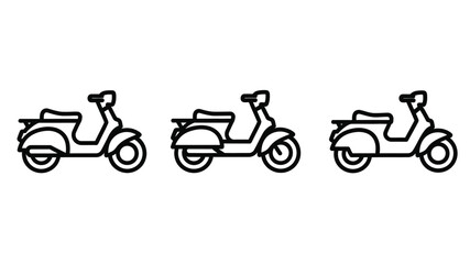 Obraz premium Simple black and white illustration of three vintage scooters in a row