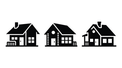 Fototapeta premium Simple black silhouettes depicting three distinct house designs in a row