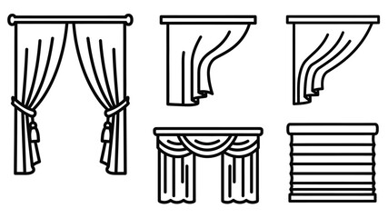 Line art illustration of various window treatments and curtain styles © MK2.00