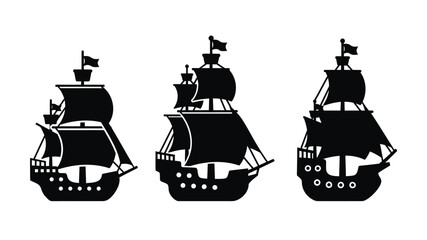 Silhouettes of three historic sailing ships with flags a nautical theme © MK2.00