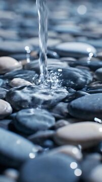 Water pouring on smooth stones, spa wellness nature concept