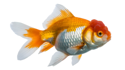 Vibrant goldfish swimming against black background
