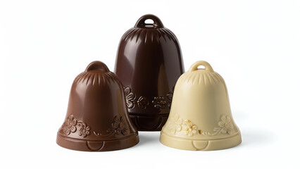 Trio of French Easter Chocolate Bells Isolated