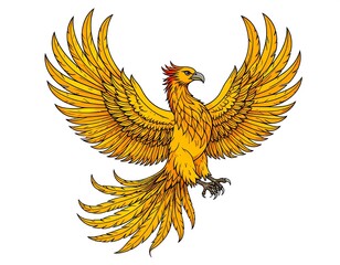 Obraz premium A regal, gold avian creature rising, wings spread wide
