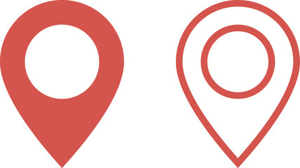 イラスト素材：かわいいマップのピンのアイコン　赤　オレンジ　pin point. pin location icons.