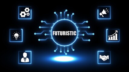 Futuristic technology concept with glowing blue circuit board and icons image