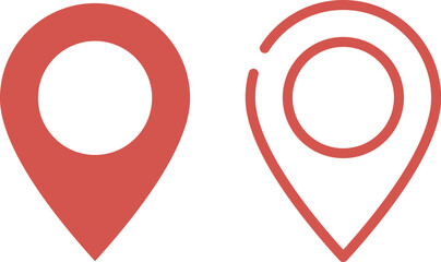 イラスト素材：かわいいマップのピンのアイコン　赤　オレンジ　pin point. pin location icons.