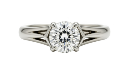 Round cut diamond engagement ring with platinum band on black background jewelry precious