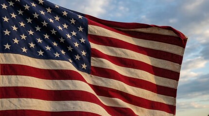 Obraz premium The American flag proudly waving, a symbol of freedom and national pride, rendered with rich, deep colors and a flowing fabric texture. with american