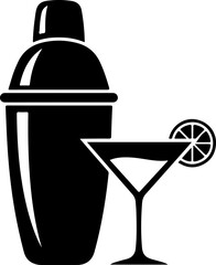 Cocktail Shaker and Martini Glass with Lime silhouette vector illustration
