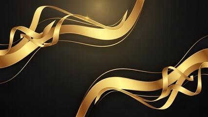 Golden ribbons flowing in a wavy motion on a dark background