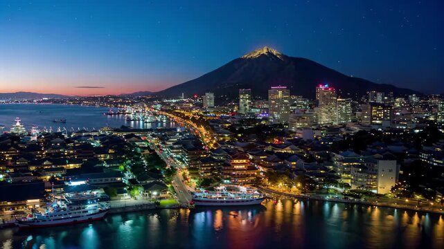 City night view with panoramic view of distant mountains Hakodate night view with the majesty of Mount Komagatake