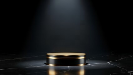 Golden award podium with spotlight on dark background
