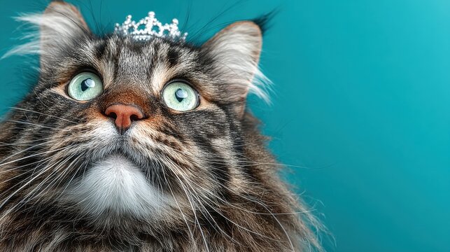 Playful cat with a creative tia on its head representing innovation and imagination in a whimsical setting