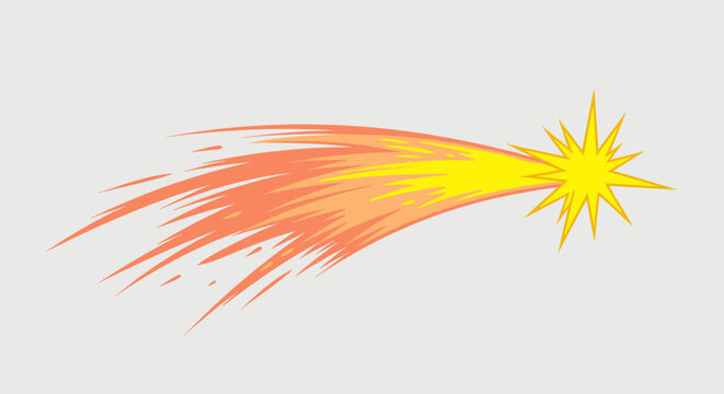 Vibrant shooting star illustration with a bright yellow celestial body and a long trailing orange tail of energy.