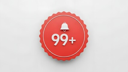 Red notification badge with a bell icon and '99+' text on a white background, symbolizing alerts or unread messages