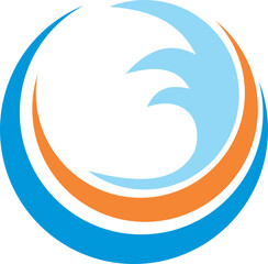  water wave ocean splash vector logo on vector illustration of a sun